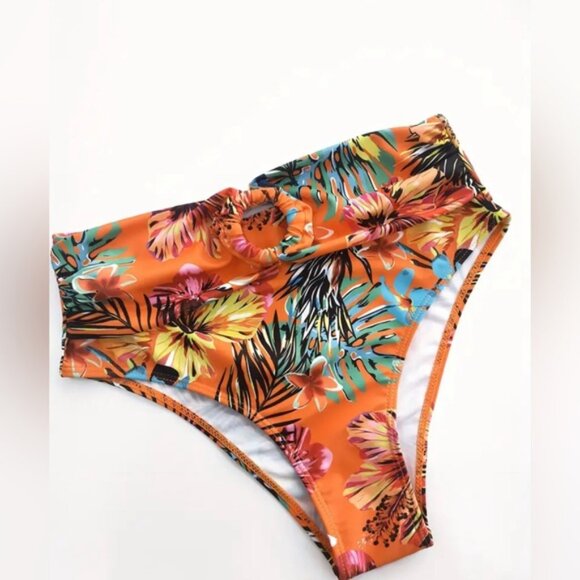 Orange Tropical Bikini & Cover Up, Print High Stretch 3 Piece - Picture 4 of 6